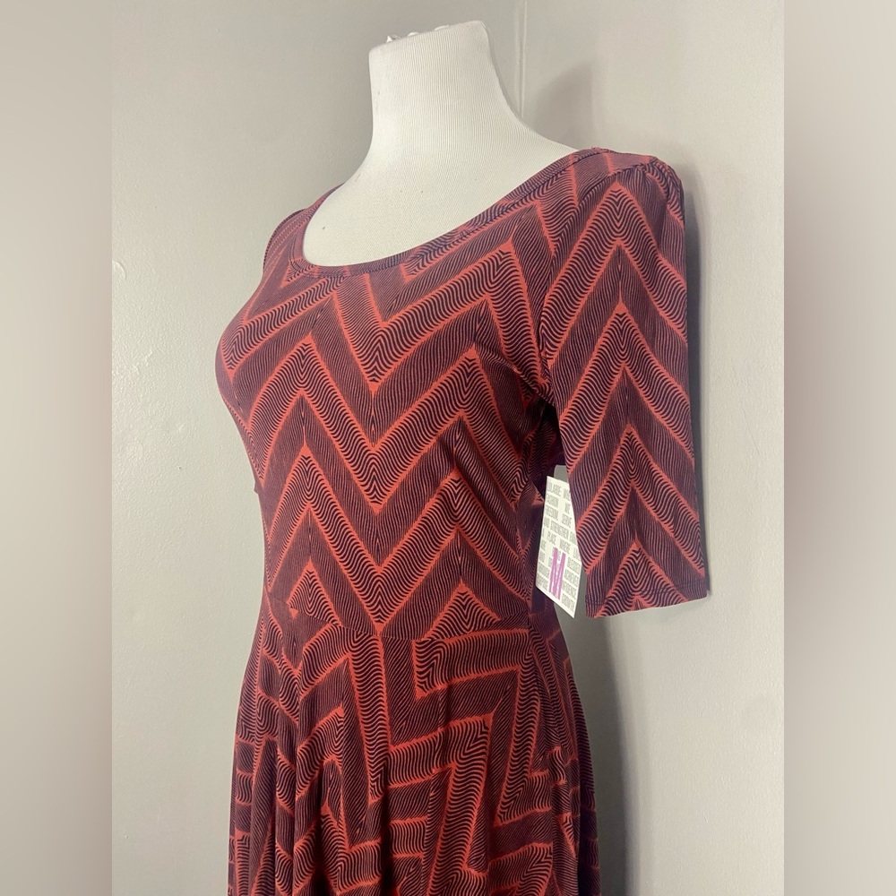 LuLaRoe Nicole Dress Red/Rust Abstract A-Line - Picture 3 of 7
